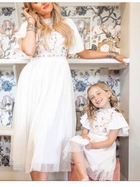 Ivy City Mini Lillian White Floral-Embroidered Girls' Party Dress Size 6-7t